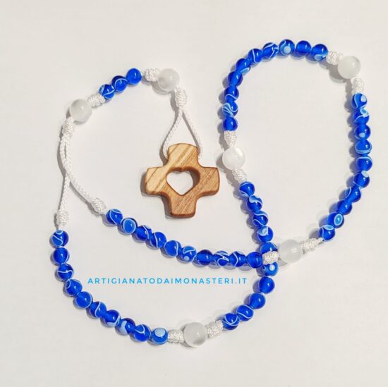 Rosario "Blu Cielo" + Perle Bianche e Croce Cuore